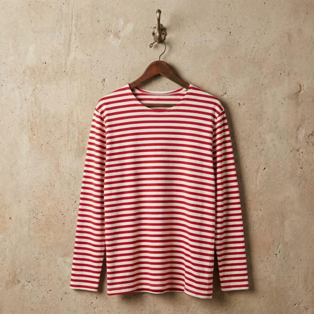 French Vintage Breton Red Stripe Shirt